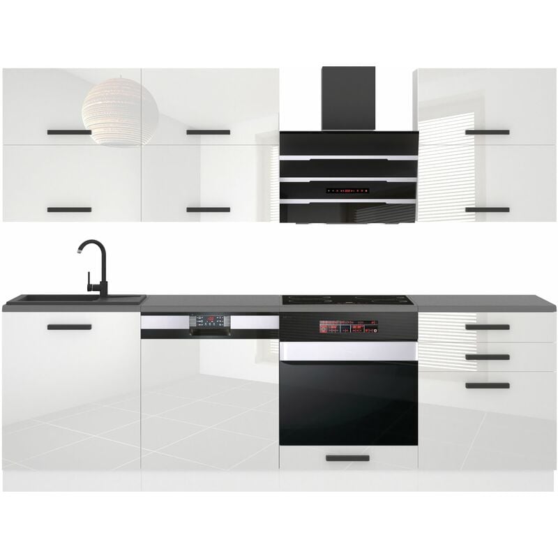 Küchenzeile Küchenblock Madison - Küchenmöbel 240 cm Einbauküche Vollausstattung ohne Elektrogeräten mit Hängeschränke und Unterschränke, mit