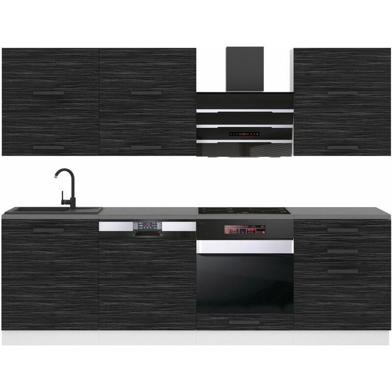 Küchenzeile Küchenblock Madison - Küchenmöbel 240 cm Einbauküche Vollausstattung ohne Elektrogeräten mit Hängeschränke und Unterschränke, ohne