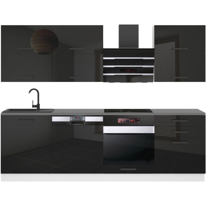 Belini Küchenzeile Küchenblock Margaret - Küchenmöbel 240 cm Einbauküche Vollausstattung ohne Elektrogeräten mit Hängeschränke und Unterschränke, mit