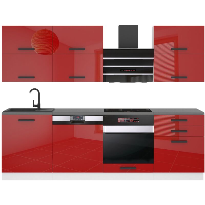 Belini Küchenzeile Küchenblock Margaret - Küchenmöbel 240 cm Einbauküche Vollausstattung ohne Elektrogeräten mit Hängeschränke und Unterschränke,