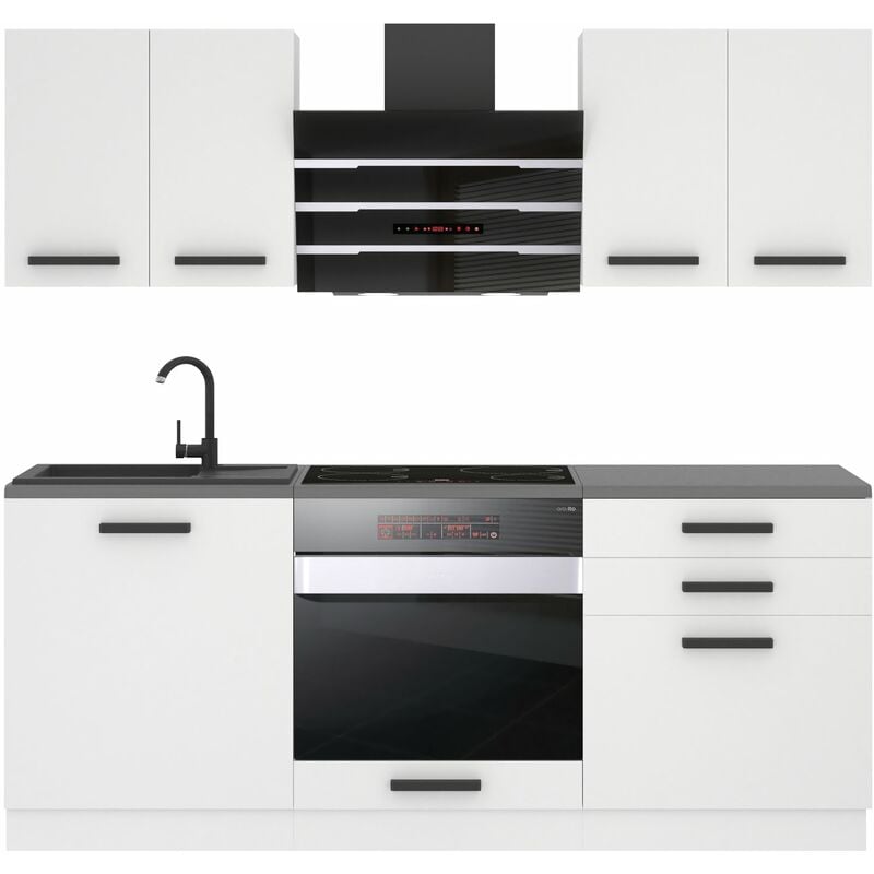 Küchenzeile Küchenblock Mary - Küchenmöbel 180 cm Einbauküche Vollausstattung ohne Elektrogeräten mit Hängeschränke und Unterschränke, mit