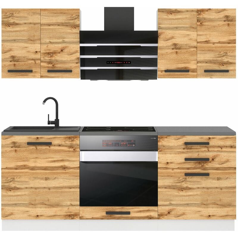 Küchenzeile Küchenblock Mary - Küchenmöbel 180 cm Einbauküche Vollausstattung ohne Elektrogeräten mit Hängeschränke und Unterschränke, ohne