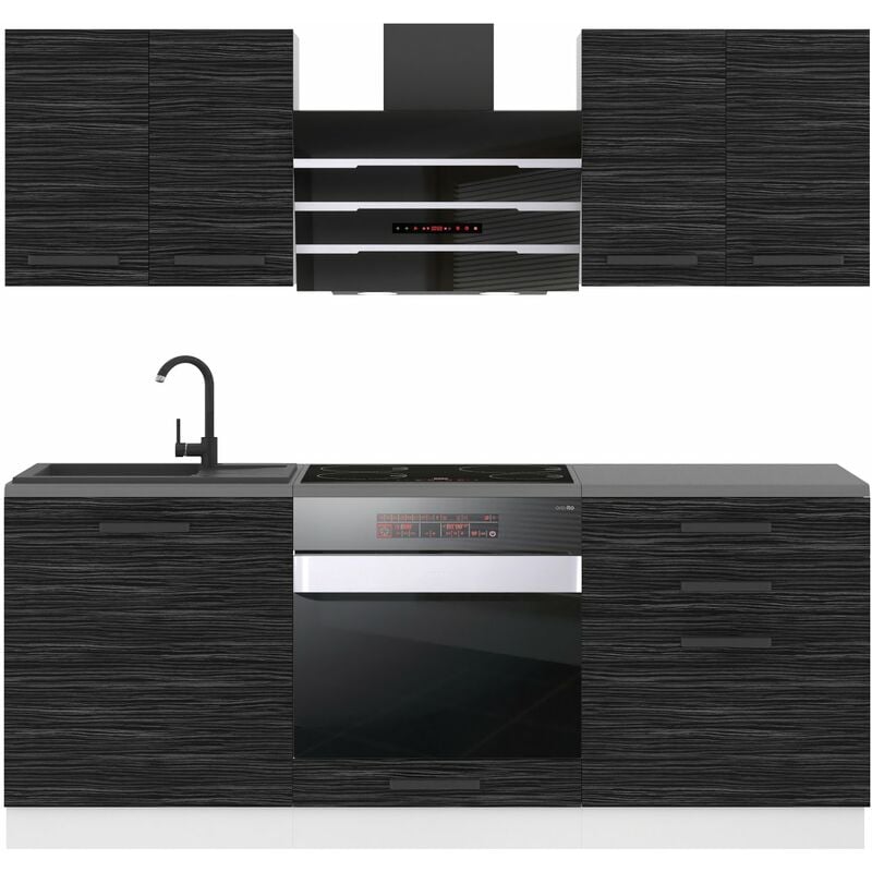 Belini Küchenzeile Küchenblock Mary - Küchenmöbel 180 cm Einbauküche Vollausstattung ohne Elektrogeräten mit Hängeschränke und Unterschränke, ohne