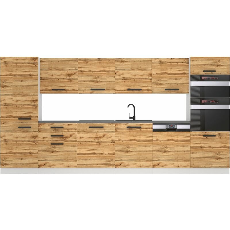 Küchenzeile Küchenblock Naomi - Küchenmöbel 360 cm Einbauküche Vollausstattung ohne Elektrogeräten mit Hängeschränke und Unterschränke, ohne