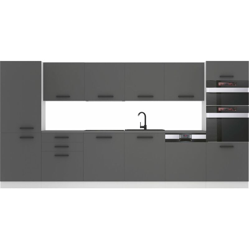 Belini Küchenzeile Küchenblock Naomi - Küchenmöbel 360 cm Einbauküche Vollausstattung ohne Elektrogeräten mit Hängeschränke und Unterschränke, ohne