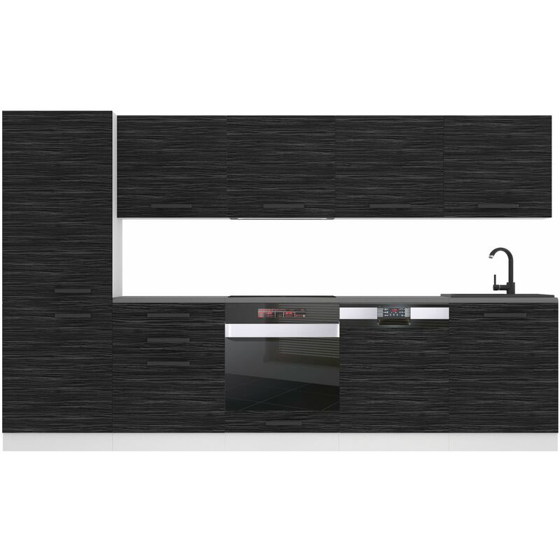 Küchenzeile Küchenblock Rose - Küchenmöbel 300 cm Einbauküche Vollausstattung ohne Elektrogeräten mit Hängeschränke und Unterschränke, mit