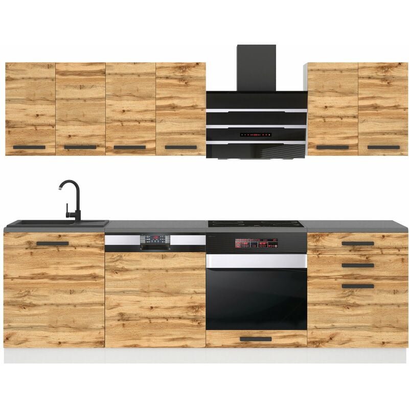 Küchenzeile Küchenblock Susan - Küchenmöbel 240 cm Einbauküche Vollausstattung ohne Elektrogeräten mit Hängeschränke und Unterschränke, mit