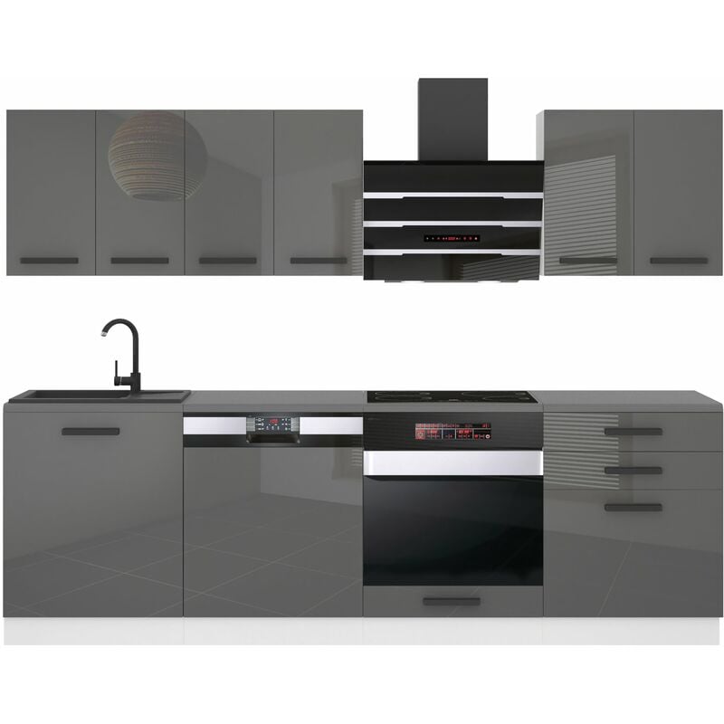 Küchenzeile Küchenblock Susan - Küchenmöbel 240 cm Einbauküche Vollausstattung ohne Elektrogeräten mit Hängeschränke und Unterschränke, ohne