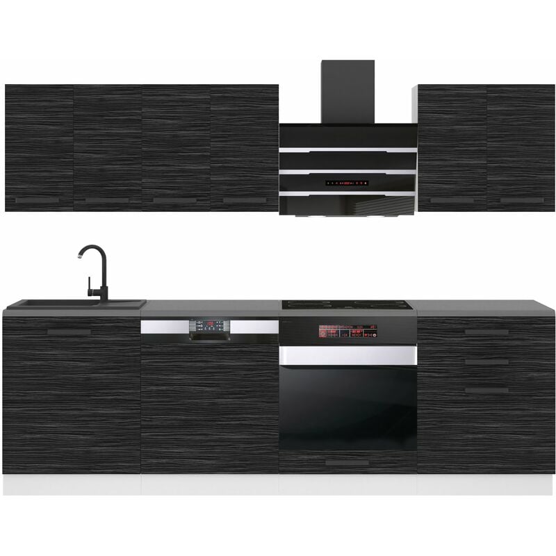 Belini Küchenzeile Küchenblock Susan - Küchenmöbel 240 cm Einbauküche Vollausstattung ohne Elektrogeräten mit Hängeschränke und Unterschränke, ohne