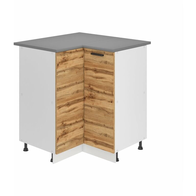 Unterschrank Küche, Küchenunterschrank 90 cm Breite. snp Küchenunterschrank mit Arbeitsplatte. Eckschrank Küche mit 1 Tür, Wotan-Eiche - Belini