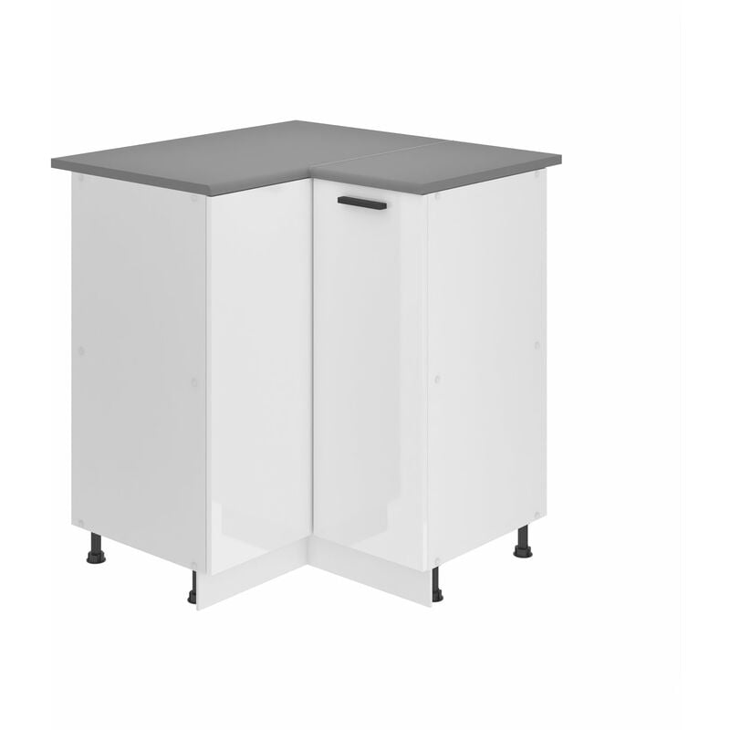 Unterschrank Küche, Küchenunterschrank 90 cm Breite. snp Küchenunterschrank mit Arbeitsplatte. Eckschrank Küche mit 1 Tür, Weiß Hochglanz - Belini