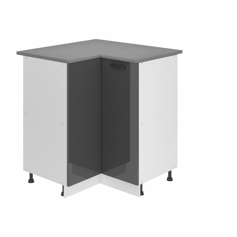 Unterschrank Küche, Küchenunterschrank 90 cm Breite. snp Küchenunterschrank mit Arbeitsplatte. Eckschrank Küche mit 1 Tür, Silber Hochglanz - Belini