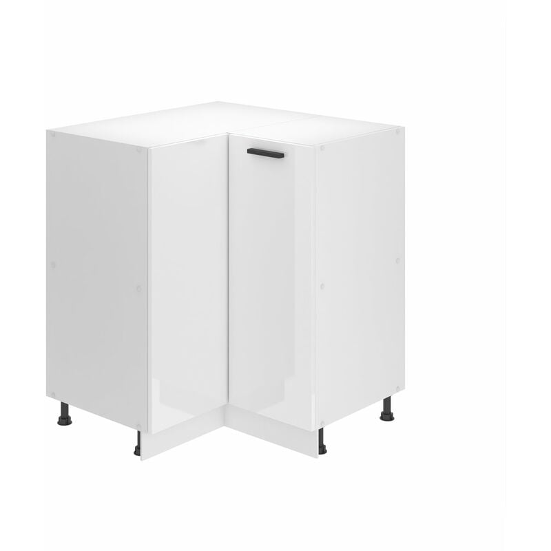 Belini Unterschrank Küche, Küchenunterschrank 90 cm Breite. SNP Küchenunterschrank ohne Arbeitsplatte. Eckschrank Küche mit 1 Tür, Weiß Hochglanz