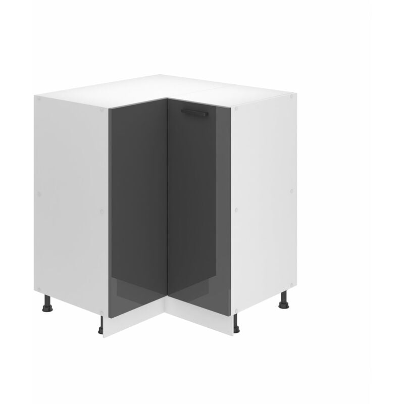 Unterschrank Küche, Küchenunterschrank 90 cm Breite. snp Küchenunterschrank ohne Arbeitsplatte. Eckschrank Küche mit 1 Tür, Silber Hochglanz - Belini