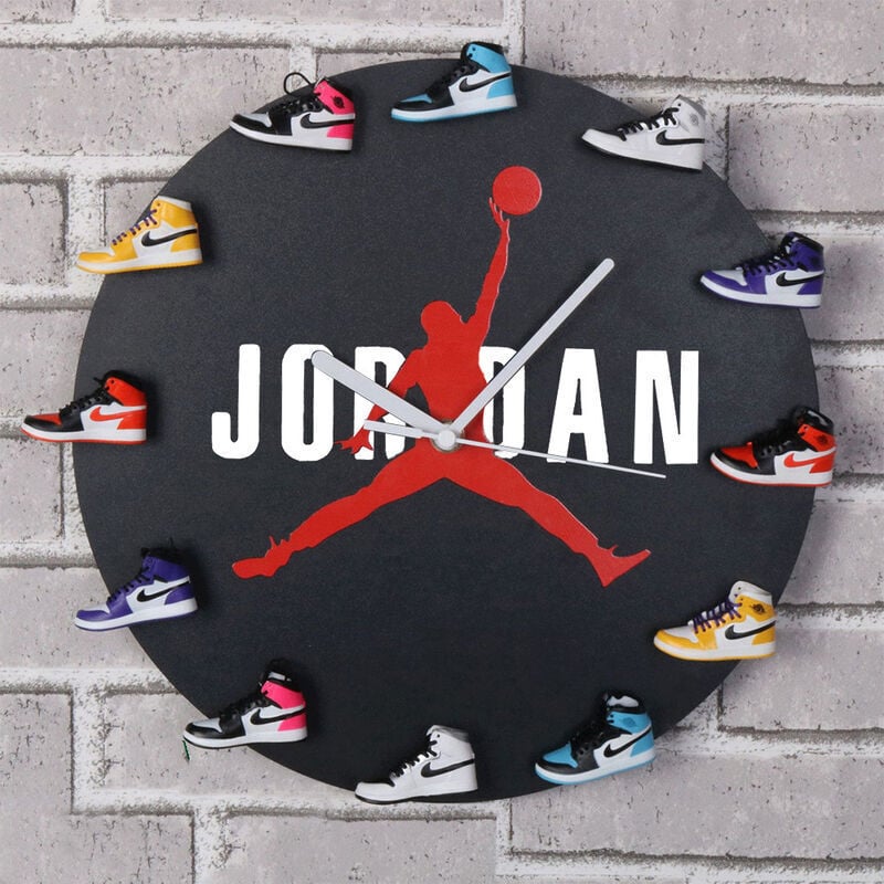 Benutzerdefinierte mode holz dekorative wanduhr, kreative dreidimensionale schuh form wanduhr aj1-12 generation AirJordan wanduhr