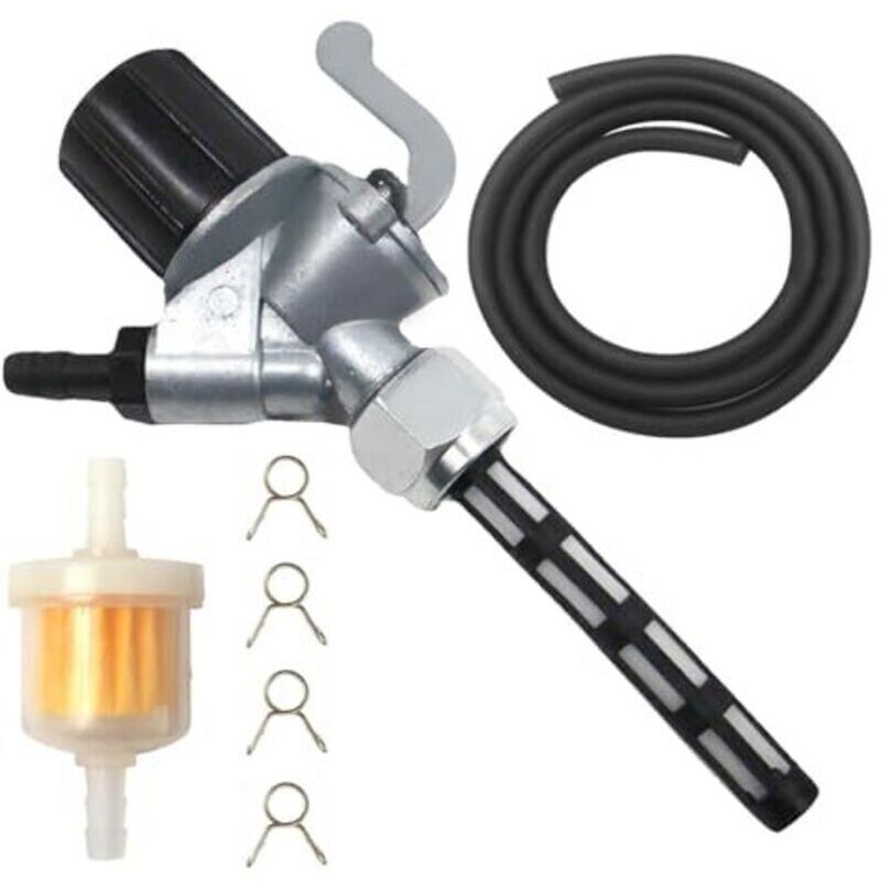 Benzinhahn-Set mit 1 Meter Ø 5 mm Benzinschlauch, Benzinhahn für Simson S51, 6 mm Benzinfilter, 4 Benzinschlauchschellen für Simson S50, S51, S53,