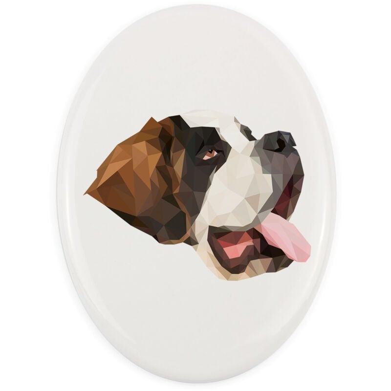 Bernhardiner, Heiliger Hund Bernarda - ein geometrischer Teller mit Foto und Aufschrift von Art-Dog