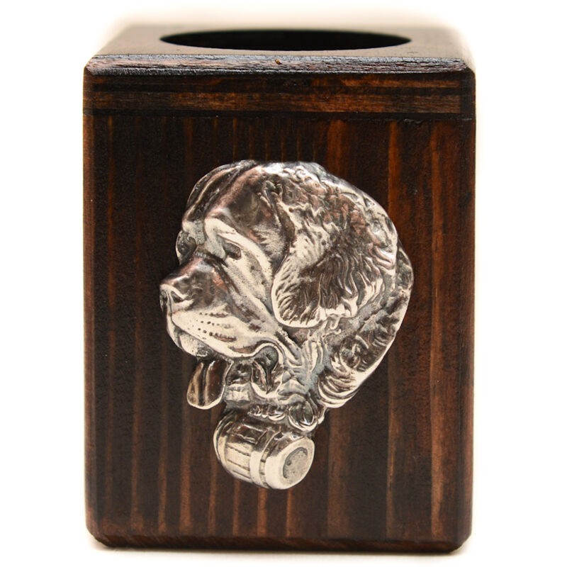 Bernhardiner, Heiliger Hund Bernarda - Kerzenständer aus Holz mit Hund, ein einzigartiges Andenken nach dem Verlust eines Hundes, handgefertigt von