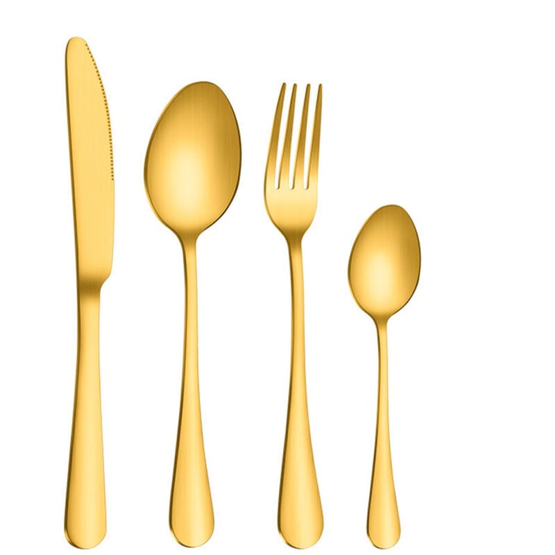 Besteck Set, 4-teilig Besteck, Besteckset inkl. Messer, Gabel, Löffel, Besteck Edelstahl, Spülmaschinengeeignet, Gold