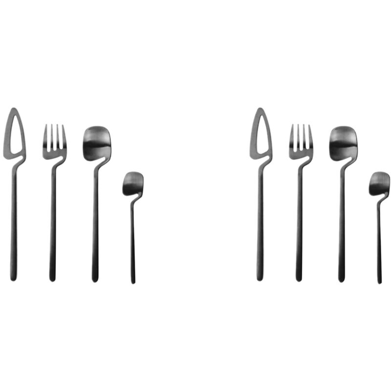 Besteck-Set, Edelstahl-Geschirr, Besteck-Set, Messergabel--Geschirr-Set Party-Set (Schwarz, 8 Stück)
