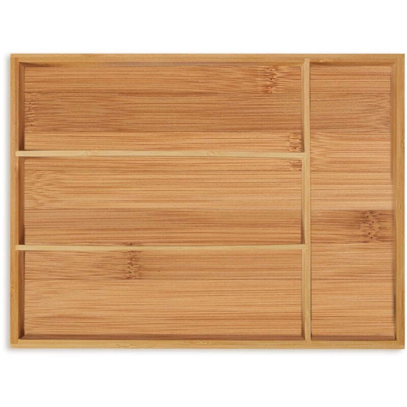 Besteckkasten, 4 Fächer, Bambus, Schubladenkasten klein, Besteck & Küchenutensilien, hbt 5x26x35,5 cm, natur - Relaxdays
