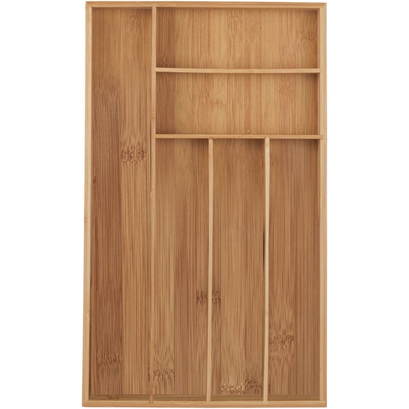 Relaxdays - Besteckkasten, 6 Fächer, Bambus, Besteck & Küchenutensilien, Schubladenkasten schmal, 5 x 27,5 x 46 cm, natur