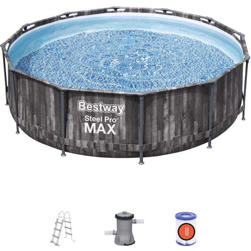 Bestway 5614X Frame Pool Steel Pro Max Set Ø366x100cm Pool Filterpumpe Leiter