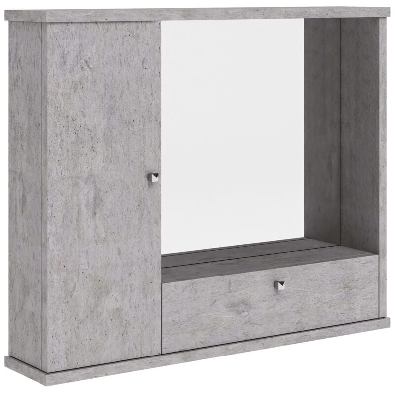 Betongrauer Badezimmerspiegel, modernes Möbelstück mit 1 Tür mit Klappe H.61x73x14