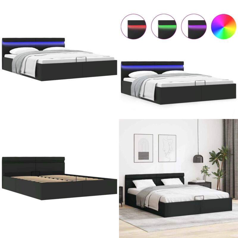 Bett mit Bettkasten Hydraulisch led Kunstleder 160x200 cm - Doppelbett - Stauraumbett - Kunstlederbett - LED-Bett - Boxspringbett - Home & Living