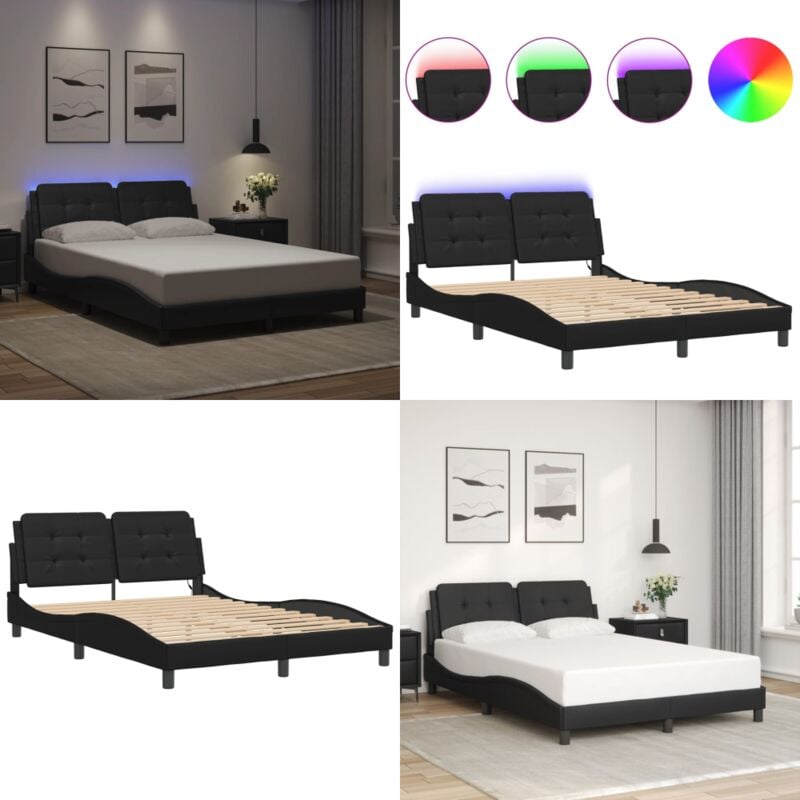 Bett mit LED-Beleuchtung ohne Matratze Schwarz 120x200 cm - Bettrahmen - Schlafzimmer Möbel - led Bett - Kunstleder Bett - Doppelbett - Home & Living