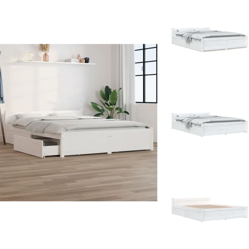 Bett mit Schubladen Weiß 140x200 cm - Holzbett - Doppelbett - Weißes Bett - Bettgestell - Boxspringbetten