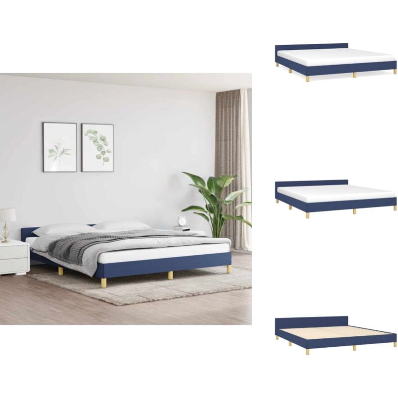 Bettgestell mit Kopfteil ohne Matratze Blau 180x200 cm Stoff - Bettes Gestell - Doppelbett - Boxspringbetten - Lattenrost - Kopfteil