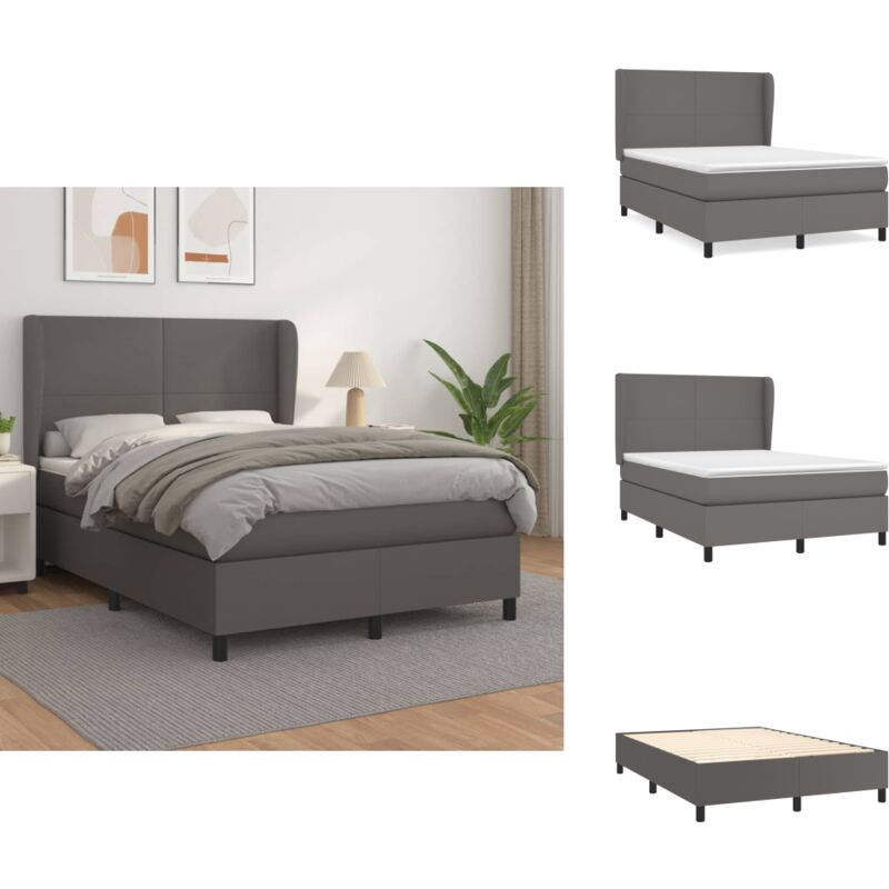 Boxspringbett mit Matratze Grau 140x190 cm Kunstleder - Boxspringbett - Betten - Doppelbett - Kunstlederbett - Graues Bett