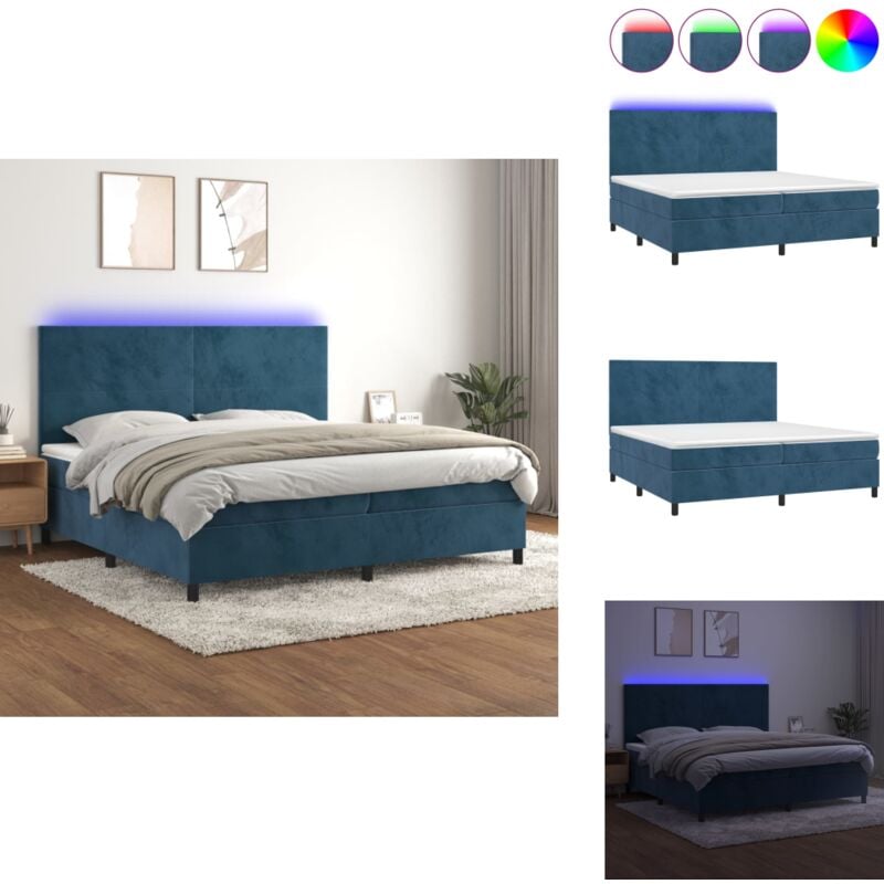 Boxspringbett mit Matratze & led Dunkelblau 200x200 cm Samt - Boxspringbett - Doppelbett - Samtbett - Luxusbett - Bettenrahmen