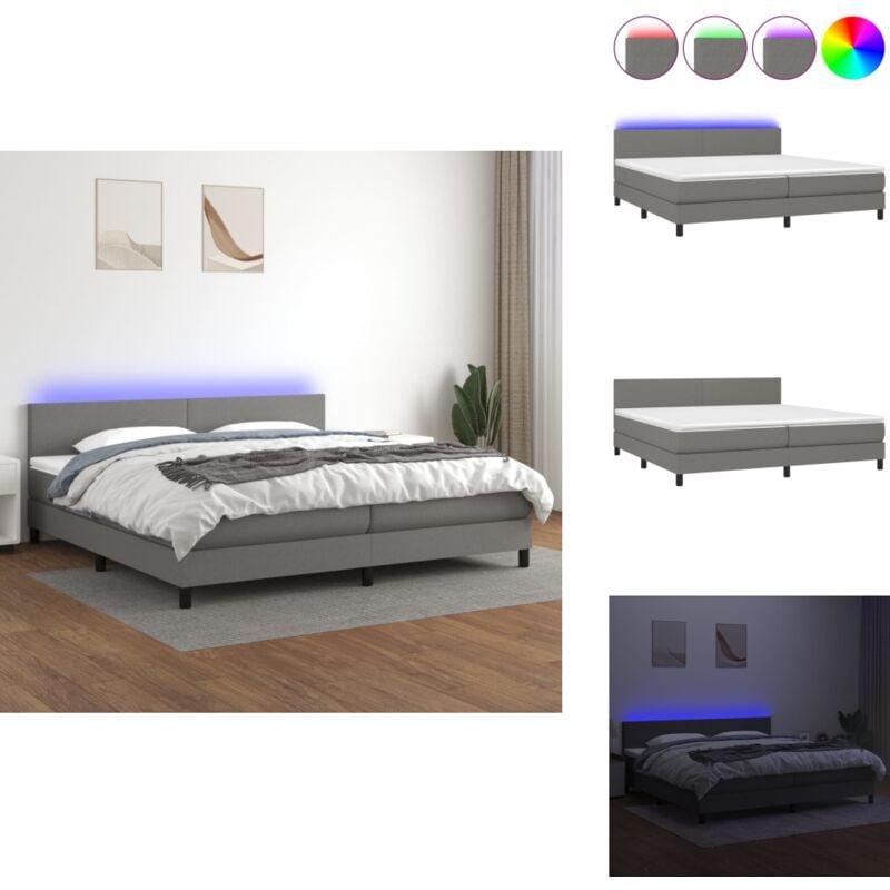 Boxspringbett mit Matratze & led Dunkelgrau 200x200 cm Stoff - Boxspringbett - Doppelbett - Schlafsystem - Lattenrost - Bettsofa