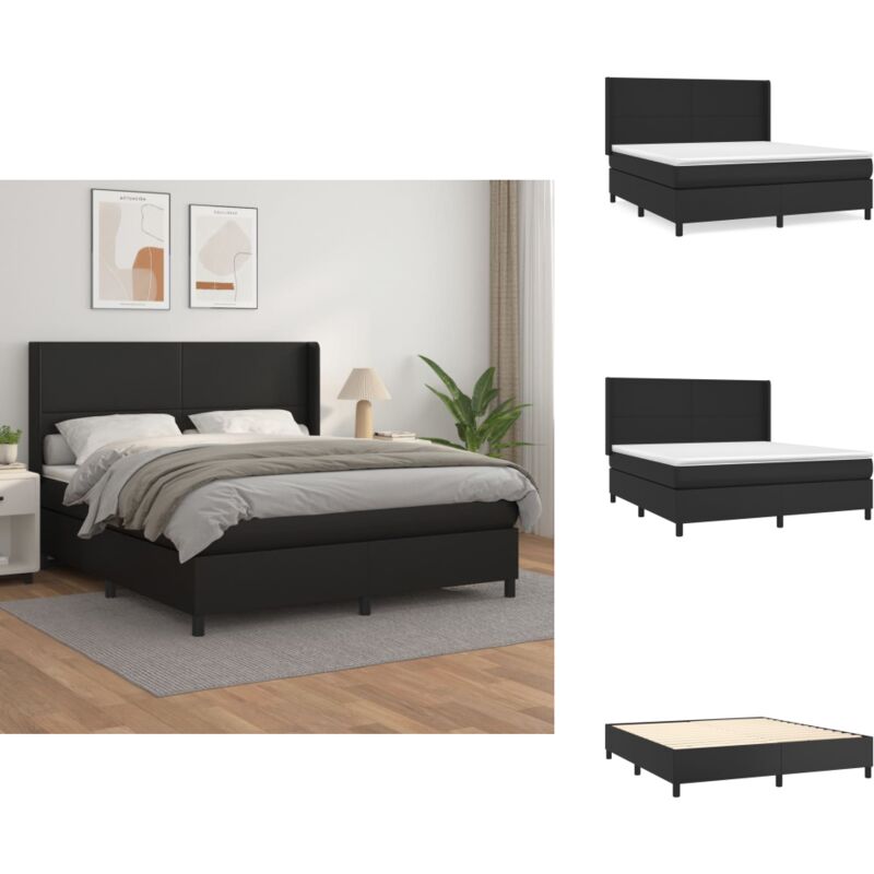 Boxspringbett mit Matratze Schwarz 180x200 cm Kunstleder - Boxspringbett - Doppelbett - Bettenrahmen - Kunstlederbett - Schwarzes Bett