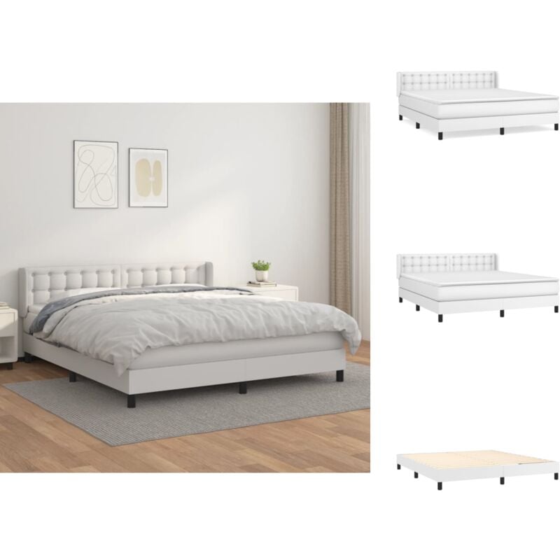 Betten & Bettgestelle - Living Boxspringbett mit Matratze Weiß 180x200 cm Kunstleder - Weiß