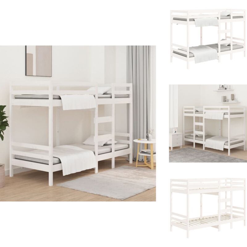 Etagenbett Weiß 90x200 cm Massivholz Kiefer - Holzbett - Doppelbett - Jugendzimmer - Schlafsofa - Loftbett