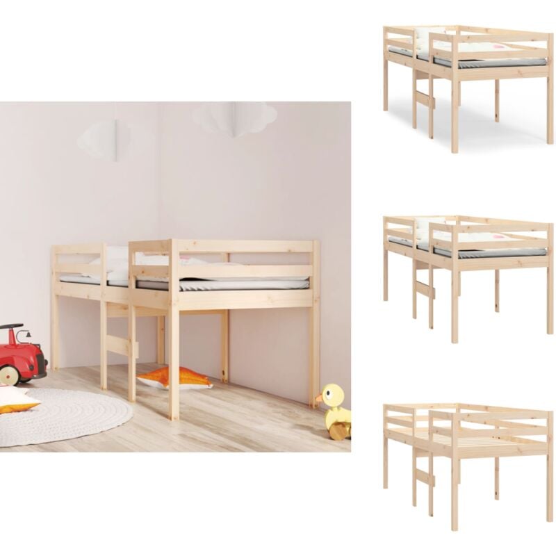Hochbett 90x190 cm Massivholz Kiefer - Kinderbett - Hochbett - Jugendzimmer - Kiefernholz - Massives Holz