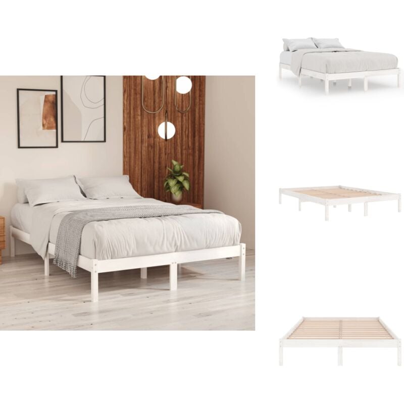 Massivholzbett Weiß Kiefer 120x200 cm - Holzbett - Kiefernholzbett - Doppelbett - Weißes Bett - Modernes Bett