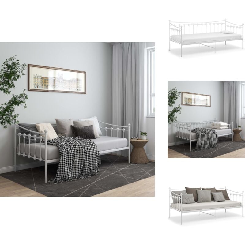Schlafsofa Bettgestell Weiß Metall 90x200 cm - Schlafsofa - Tagesbett - Gästebett - Metallbettgestell - Weißes Bettgestell