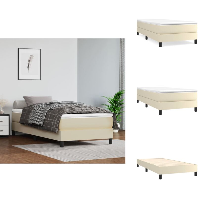 Bettgestell Creme 100x200 cm Kunstleder - Bettes Gestell - Schlafzimmer Möbel - Kunstleder Bett - Doppelbett - Cremefarbenes Bett