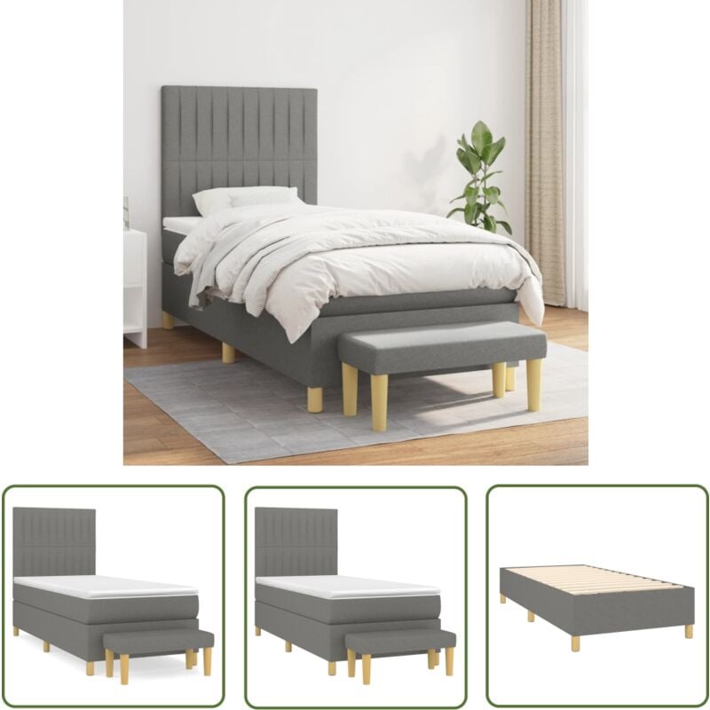 The Living Store Boxspringbett mit Matratze Dunkelgrau 90x190 cm Stoff - Boxspringbett - Doppelbett - Bettenrahmen - Schlafsofa - Nachttisch