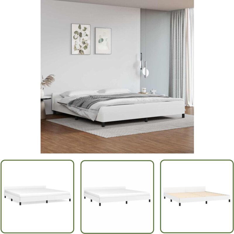The Living Store Bettgestell mit Kopfteil ohne Matratze Weiß 200x200 cm - Bettsofa - Doppelbett - Boxspringbetten - Lattenrost - Lederbett