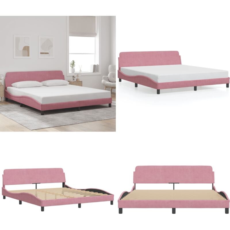 Bettgestell mit Kopfteil ohne Matratze Rosa 180x200 cm Samt - Samtbett - Doppelbett - Rosa Bettgestell - Schlafzimmer Dekoration - Boxspringbetten