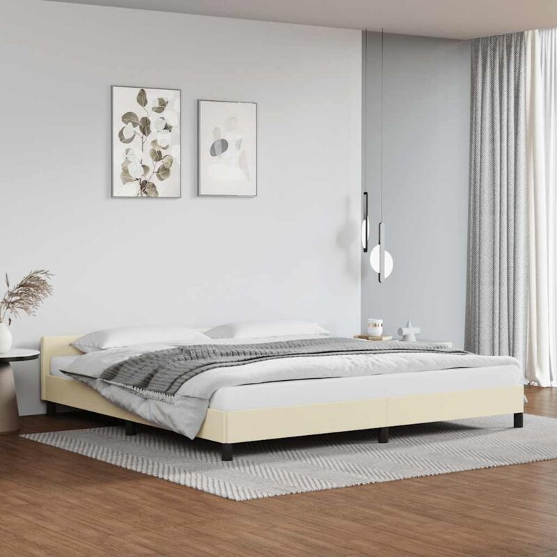 Bettgestell mit Kopfteil ohne Matratze Creme 200x200 cm Vidaxl