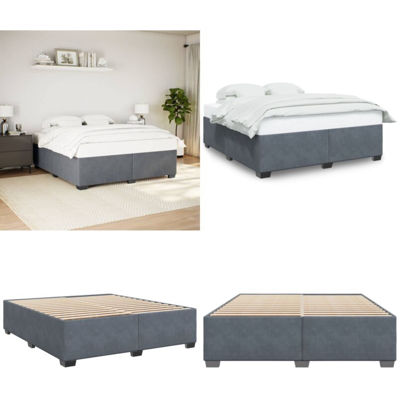 Bettgestell ohne Matratze Dunkelgrau 180x200 cm Samt - Samtbett - Doppelbett - Boxspringbetten - Betten Gestell - Schlafraum Dekoration - Home &