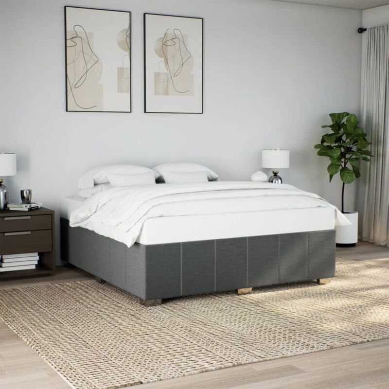 Bettgestell ohne Matratze Dunkelgrau 200x200 cm Stoff Vidaxl