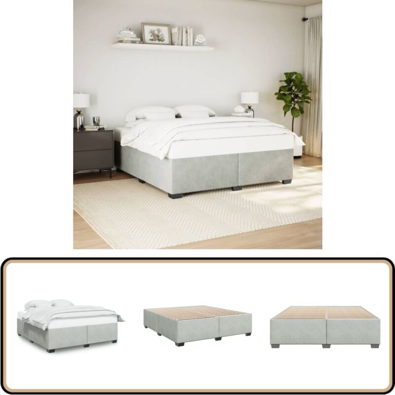 Bettgestell ohne Matratze Hellgrau 200x200 cm Samt - Samtsofa - Doppelbett - Boxspringbetten - Schlafzimmermöbel - Bettgestell