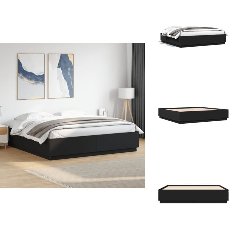 Bettgestell Schwarz 180x200 cm Holzwerkstoff - Bettes Gestell - Doppelbett - Holzrahmen - Schwarzes Bett - Modernes Bett